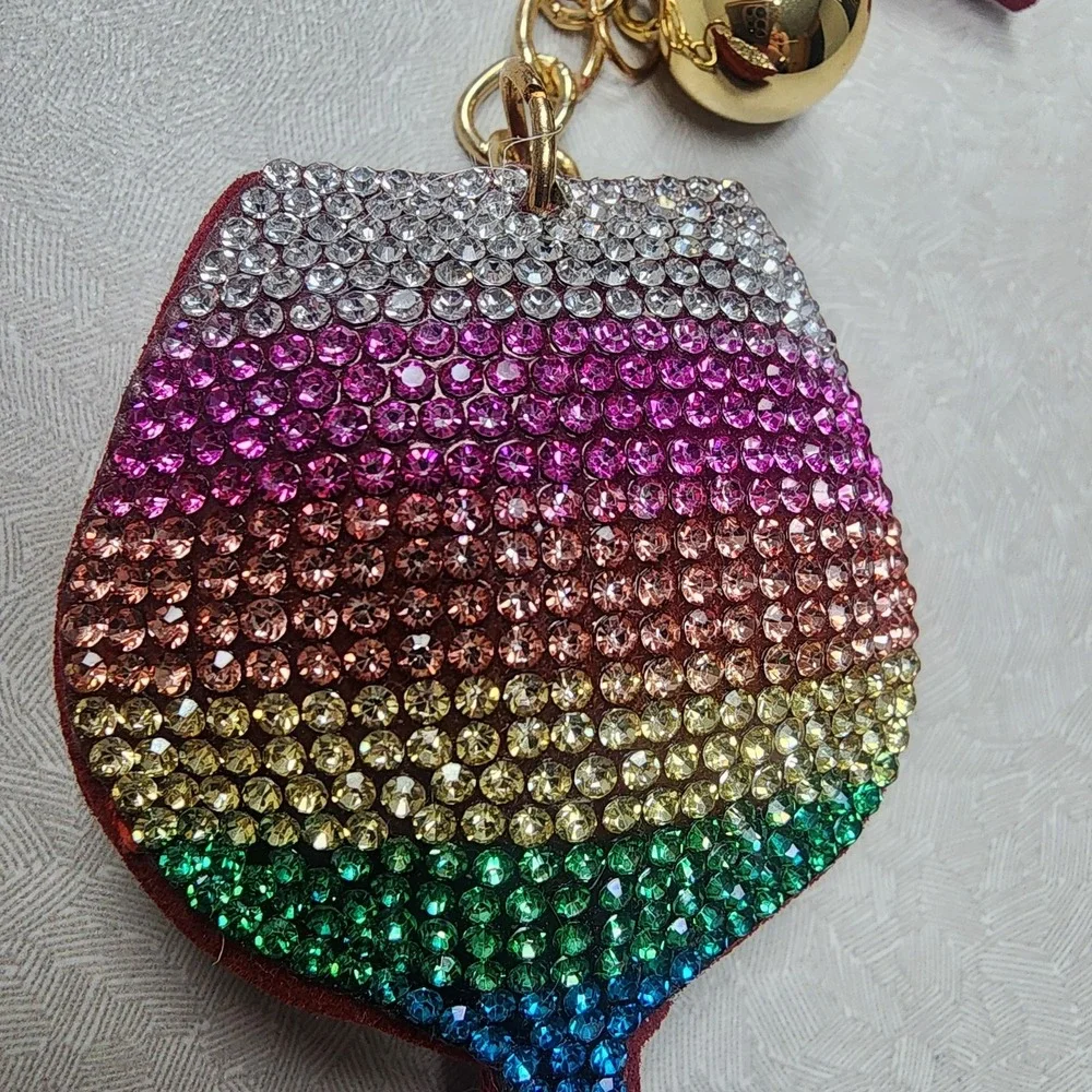 Mix Color Wine Glass Iconic Key Chain Rhinestones Tassle Clip & Key Ring 3D